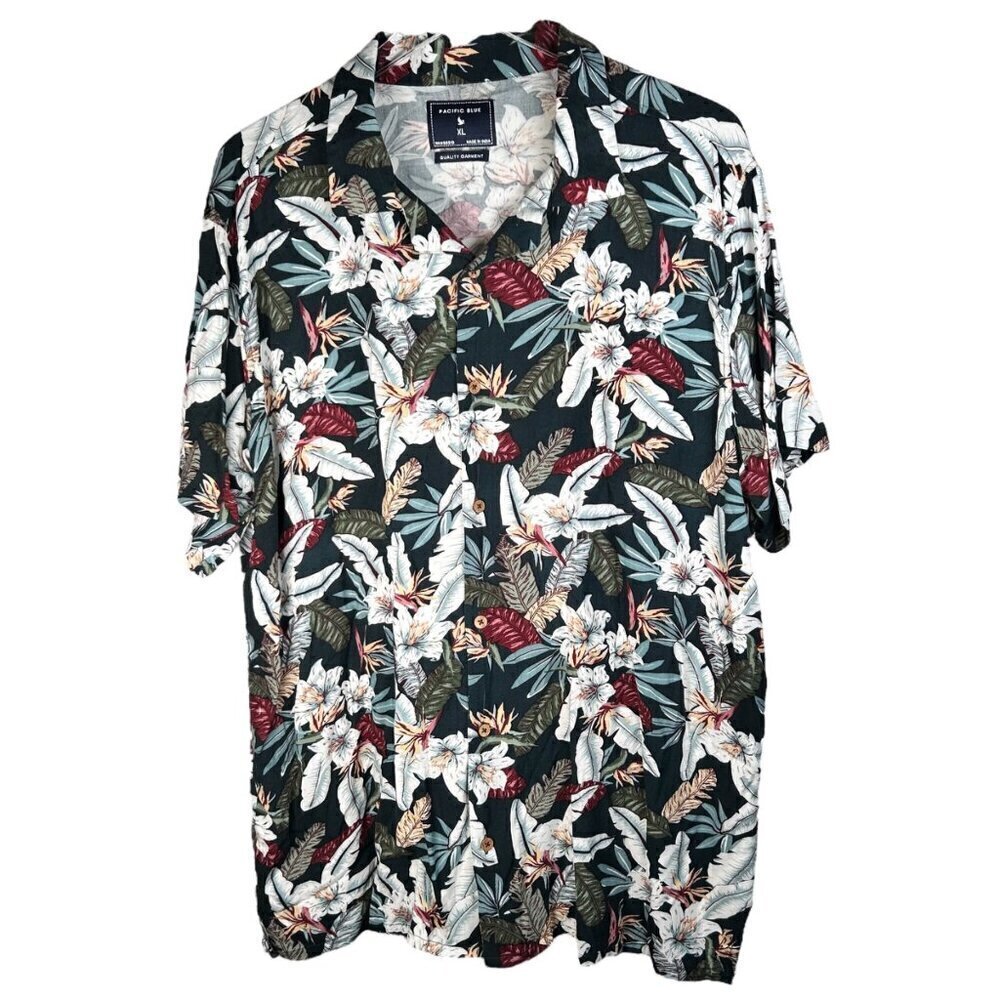2/$30 Pacific Blue XL Rayon Lightweight Relaxed Fit Hawaiian Floral Tropical